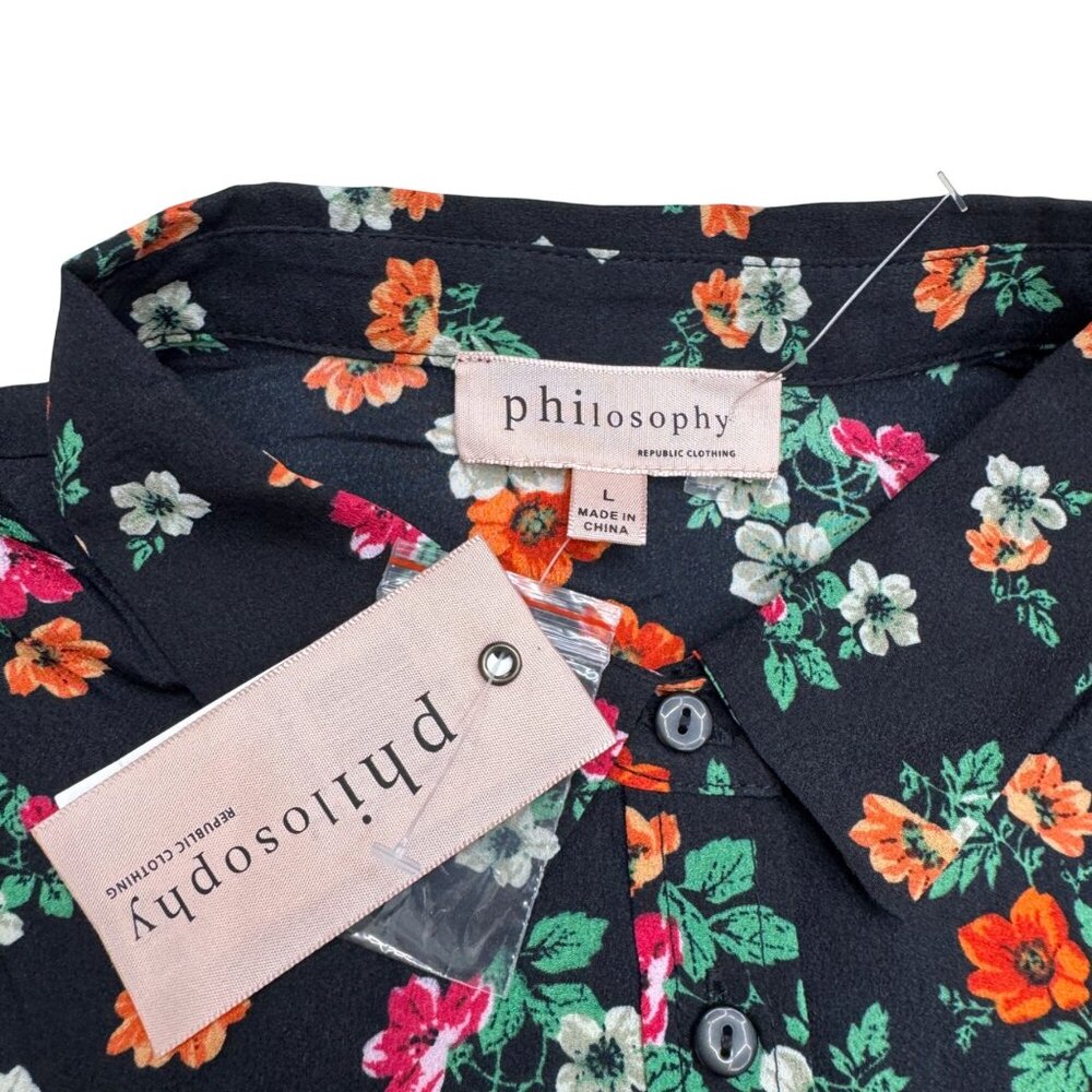 NEW $58 Philosophy Women's Multicolor Floral Print Button-Up LS Shirt, Size L - Picture 7 of 9